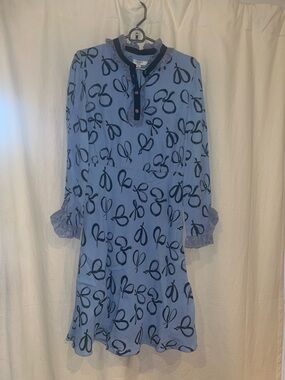 LK Bennett Light Blue Long-Sleeve Dress with Navy Loop Print